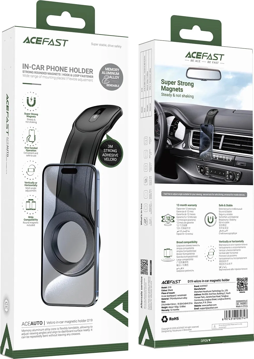 Mbajtës magnetik për makinë Acefast D19 për panel, i zi - 7