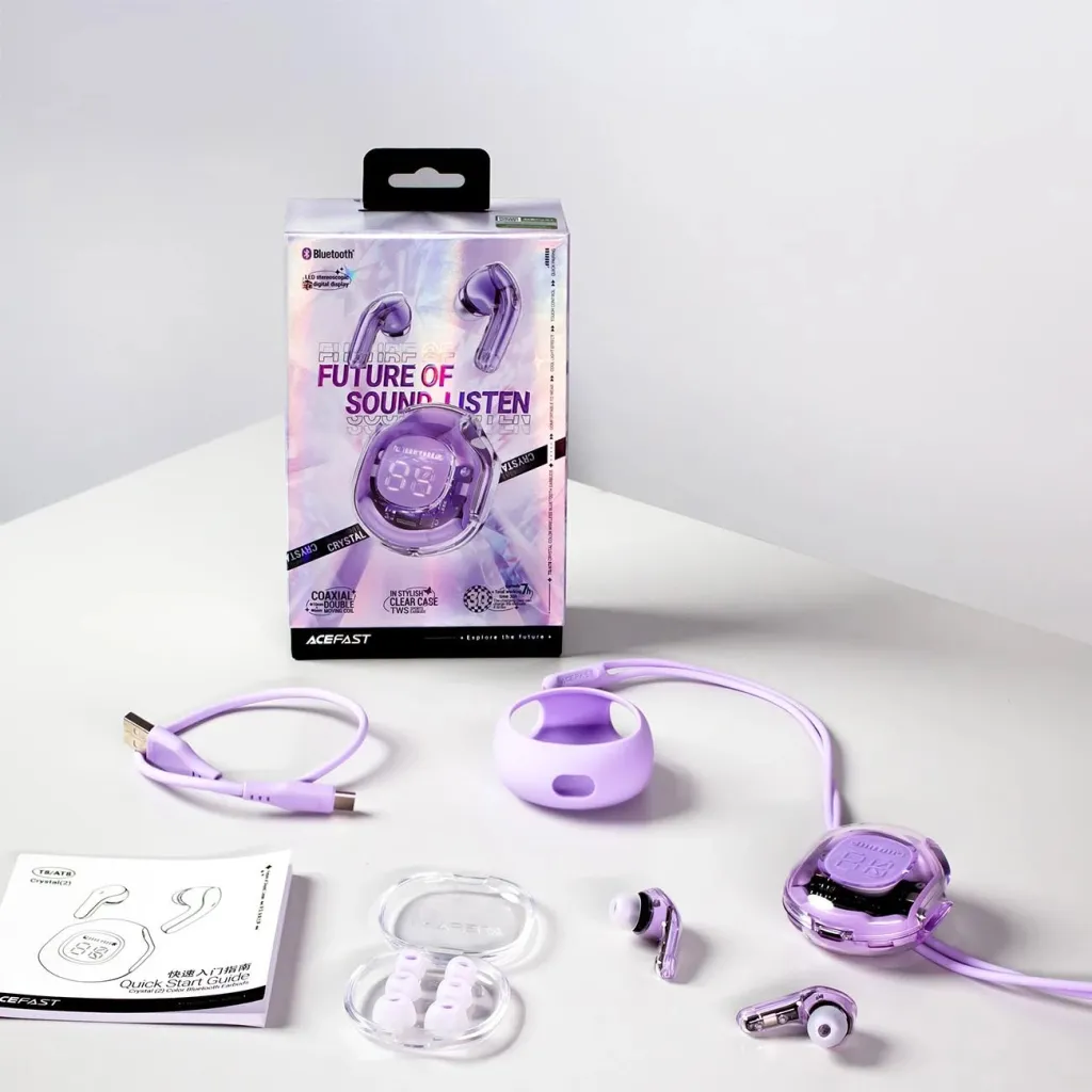 Kufje Acefast T8 TWS wireless, Bluetooth 5.3, me kuti karikimi, Violet - 9