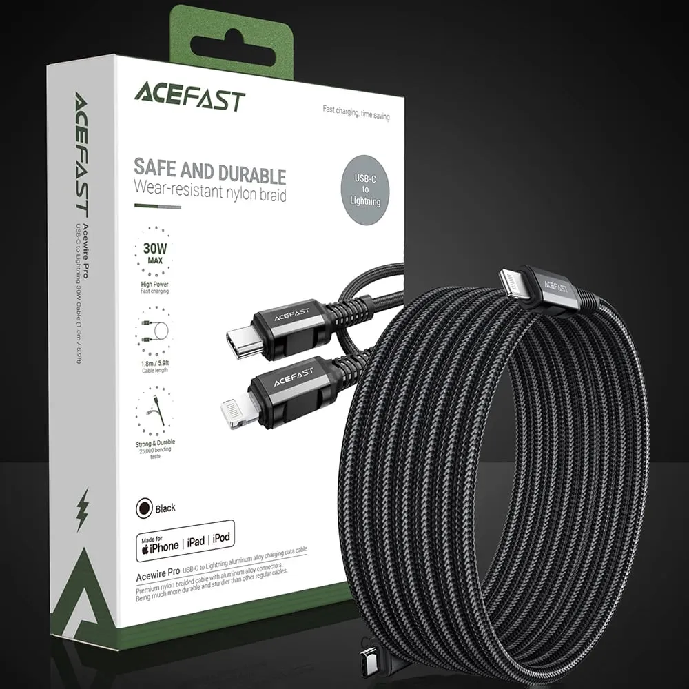 Kabllo Acefast C4-01, USB-C në Lightning, 1.8m, 30W, e zezë - 13