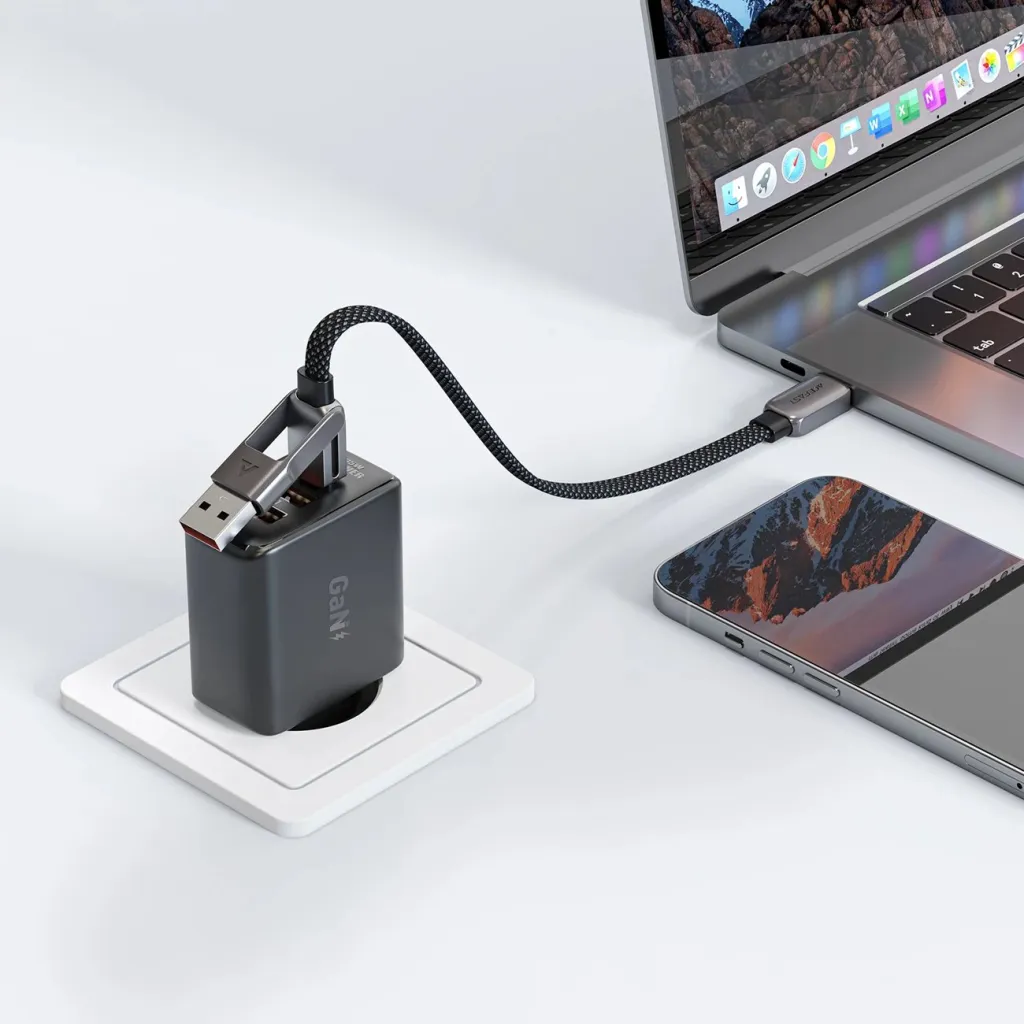 Kabllo Acefast C13-05 USB-C në USB-A/USB-C, 0.2m, 480Mb/s, 3A, e zezë - 6