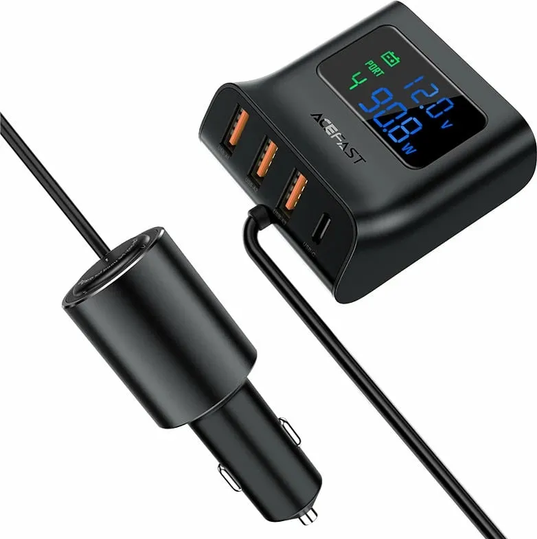 Karikues veture Acefast B8, 90W, 3x USB, 1x USB Type-C, me ekran, i zi - 1