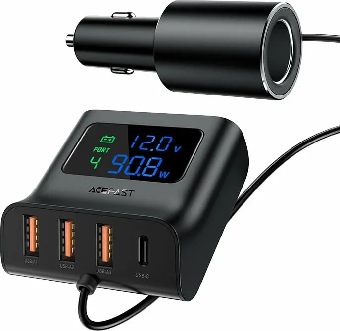 Karikues veture Acefast B8, 90W, 3x USB, 1x USB Type-C, me ekran, i zi - 2
