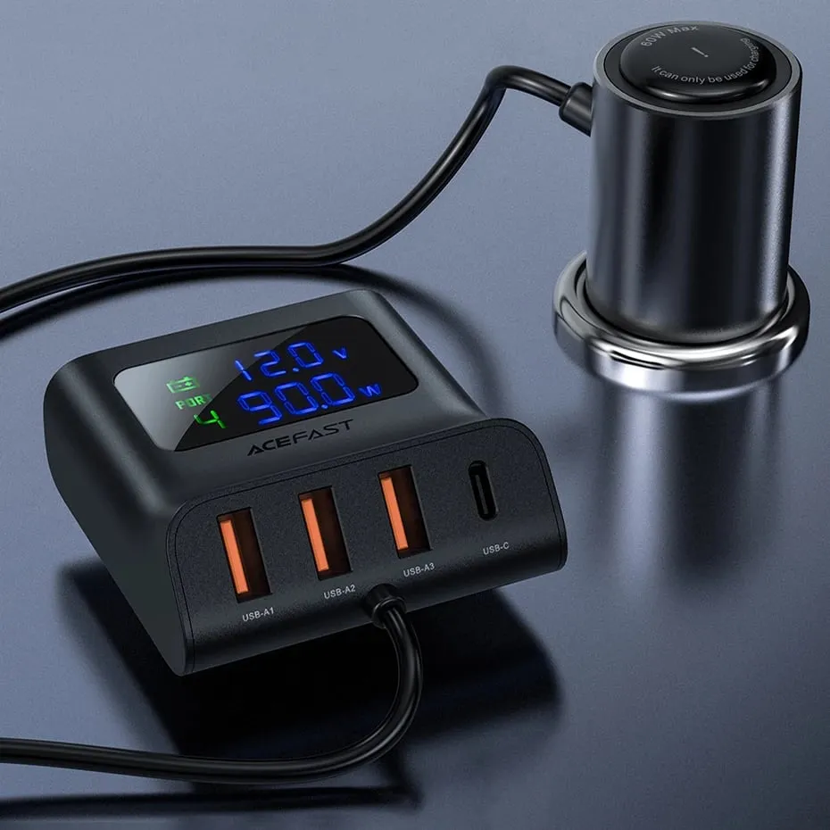 Karikues veture Acefast B8, 90W, 3x USB, 1x USB Type-C, me ekran, i zi - 15