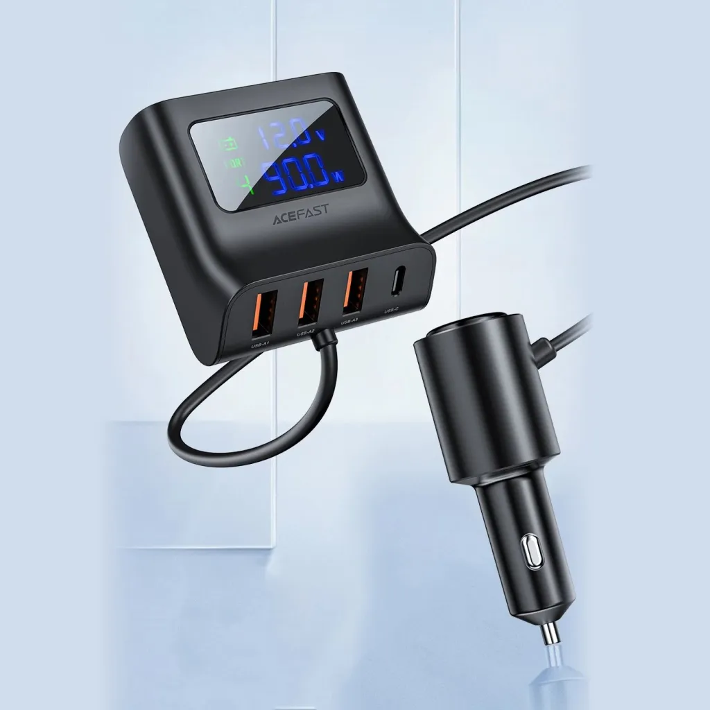 Karikues veture Acefast B8, 90W, 3x USB, 1x USB Type-C, me ekran, i zi - 7
