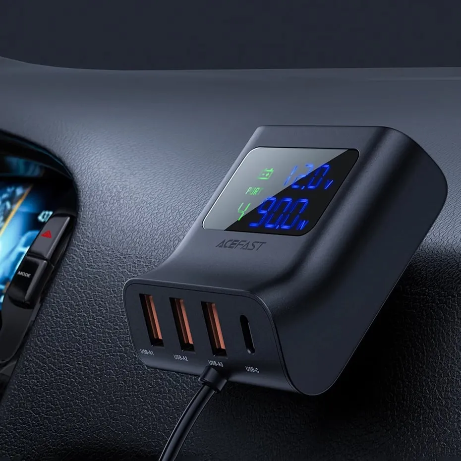 Karikues veture Acefast B8, 90W, 3x USB, 1x USB Type-C, me ekran, i zi - 8