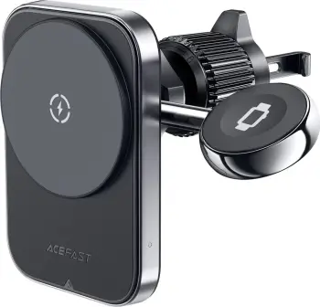 Mbajtës magnetik për veturë me karikues wireless Acefast D18, 15W, MagSafe/Qi, me kabllo USB-A në USB-C, zi