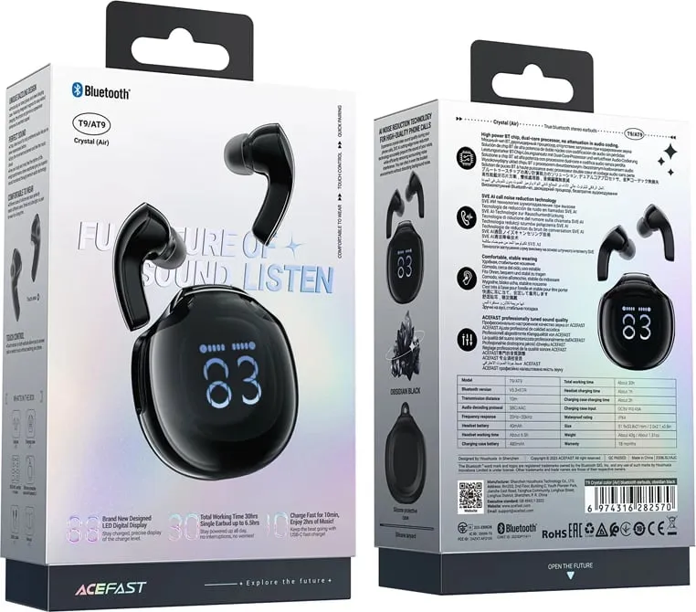 Kufje Acefast T9, wireless, Bluetooth 5.3, me ekran LED, të bardha - 7