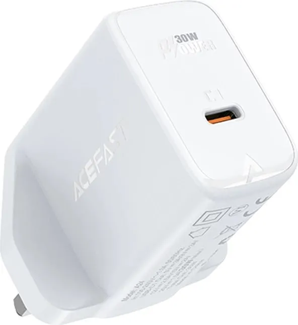Karikues muri Acefast A24, USB-C, 30W, GaN, prizë UK, Bardhë - 1