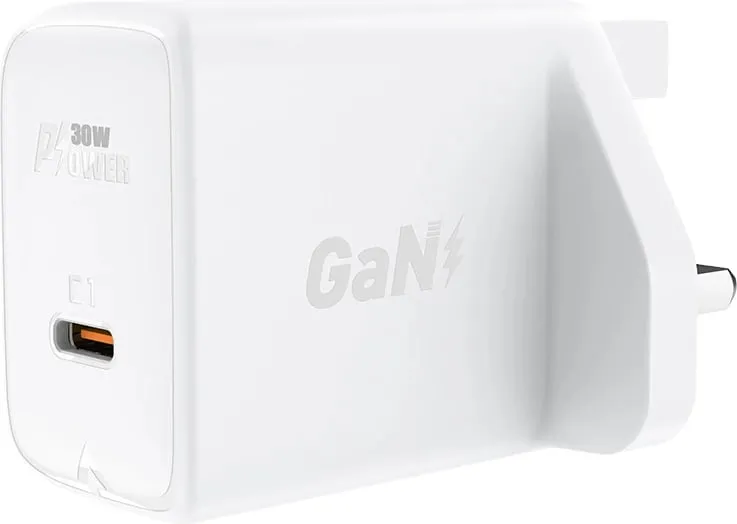 Karikues muri Acefast A24, USB-C, 30W, GaN, prizë UK, Bardhë - 2