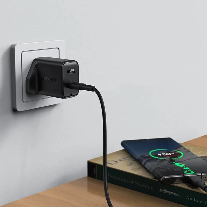 Karikues muri Acefast A24, USB-C, 30W, GaN, prizë UK, Bardhë - 6