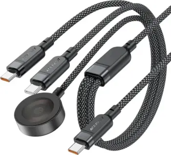 Kabllo 3n1 Acefast C6-11, 2x USB-C / Qi, 1.2m, 100W, e zezë