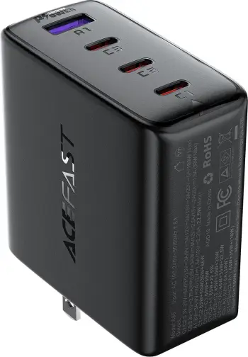 Karikues rrjeti Acefast A96, 100W, 3x USB-C + 1x USB-A, GaN, prizë US, i zi