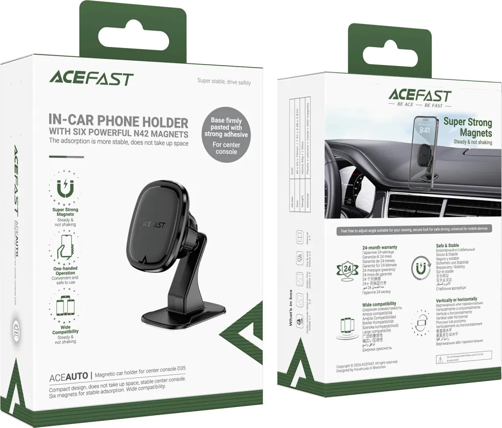 Mbajtës magnetik për celular Acefast D35, i zi, për panel të makinës - 5