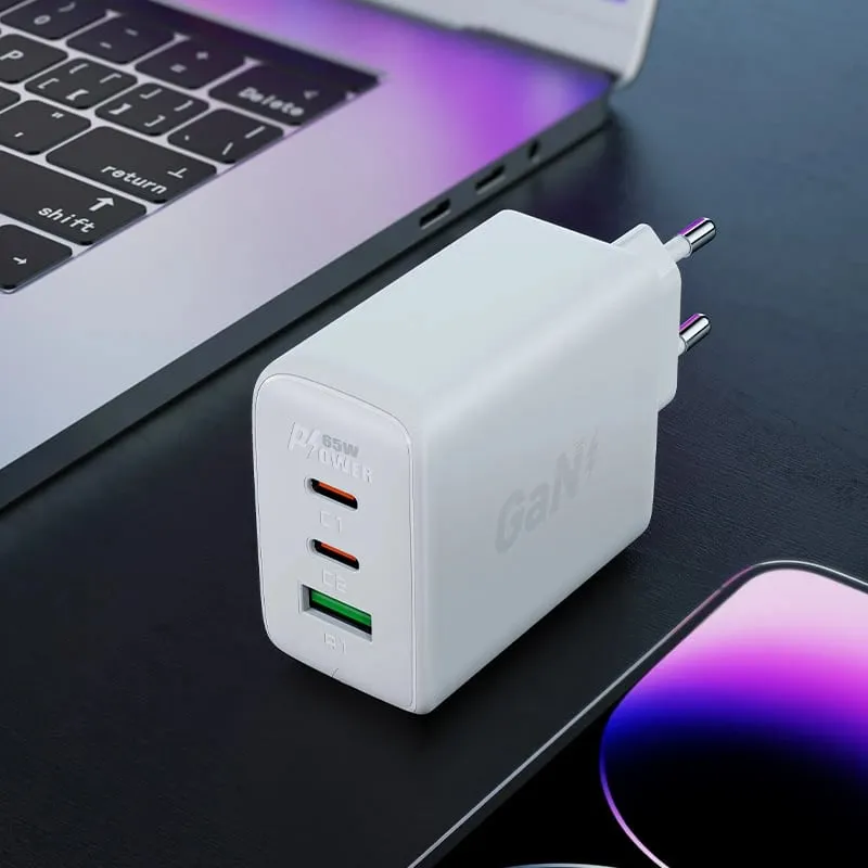 Karikues i shpejtë murit Acefast A41, 65W, 2x USB-C / USB-A, i bardhë - 3
