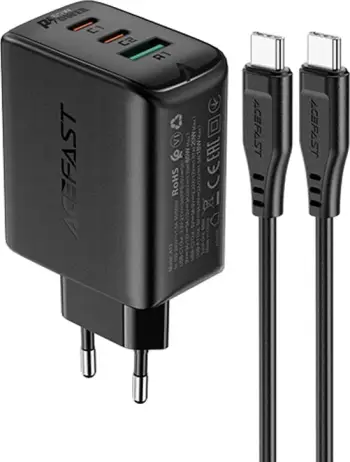 Karikues muri Acefast A13, 65W, 2x USB-C / USB-A, me kabllo USB-C 1.2m, zi (set)