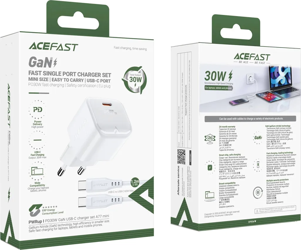 Karikues muri Acefast A77 Mini me GaN, 30W, me kabllo USB-C, Bardhë - 7