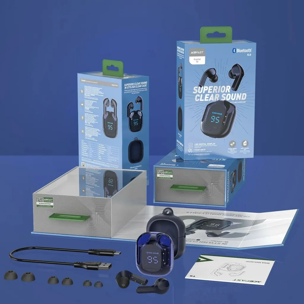 Kufje Acefast T6 TWS wireless, Bluetooth, me ekran LED, Blu - 19