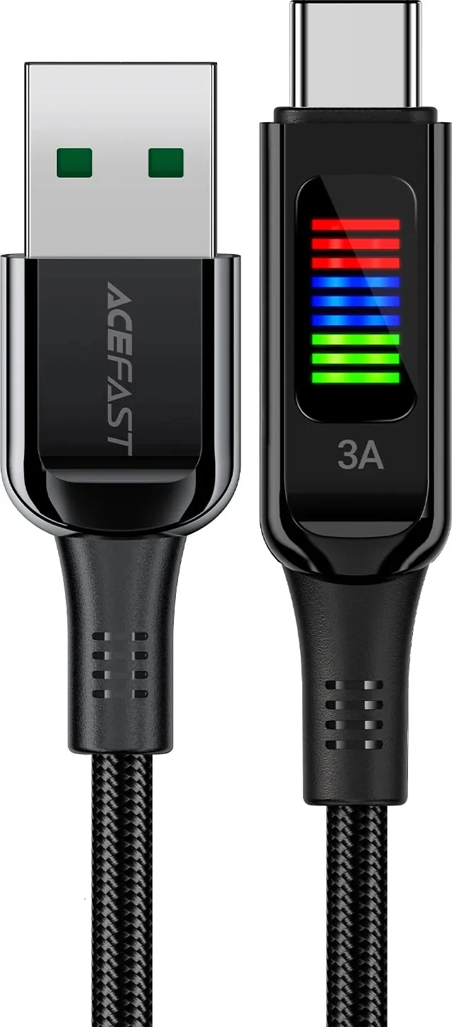 Kabllo Acefast C7-04 USB-A në USB-C, 1.2m, 60W, me ekran, e zezë - 1