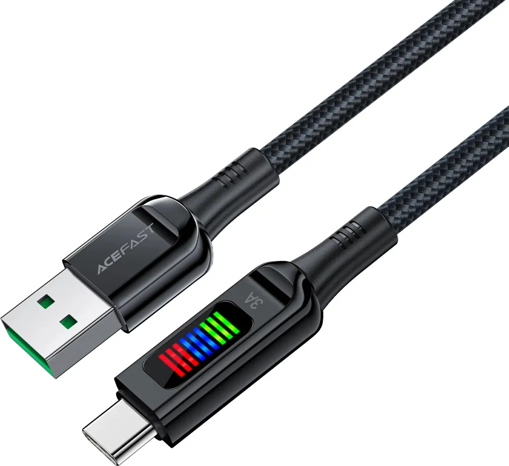 Kabllo Acefast C7-04 USB-A në USB-C, 1.2m, 60W, me ekran, e zezë - 2