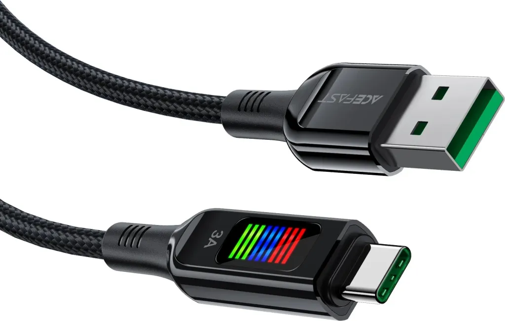 Kabllo Acefast C7-04 USB-A në USB-C, 1.2m, 60W, me ekran, e zezë - 3