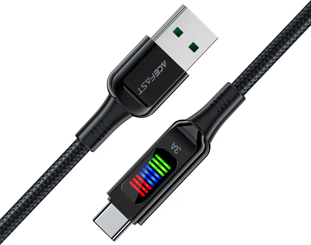 Kabllo Acefast C7-04 USB-A në USB-C, 1.2m, 60W, me ekran, e zezë - 4
