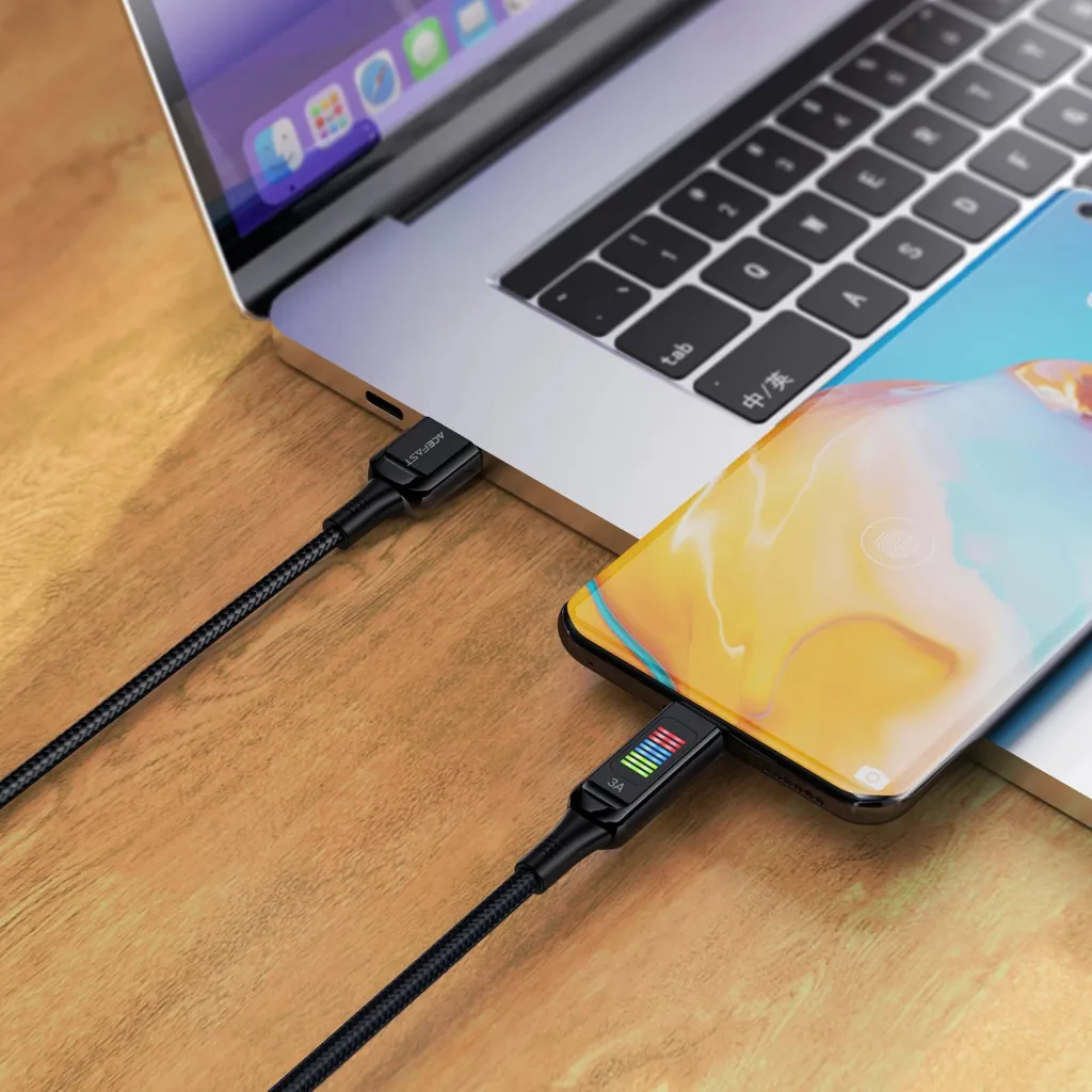 Kabllo Acefast C7-04 USB-A në USB-C, 1.2m, 60W, me ekran, e zezë - 5