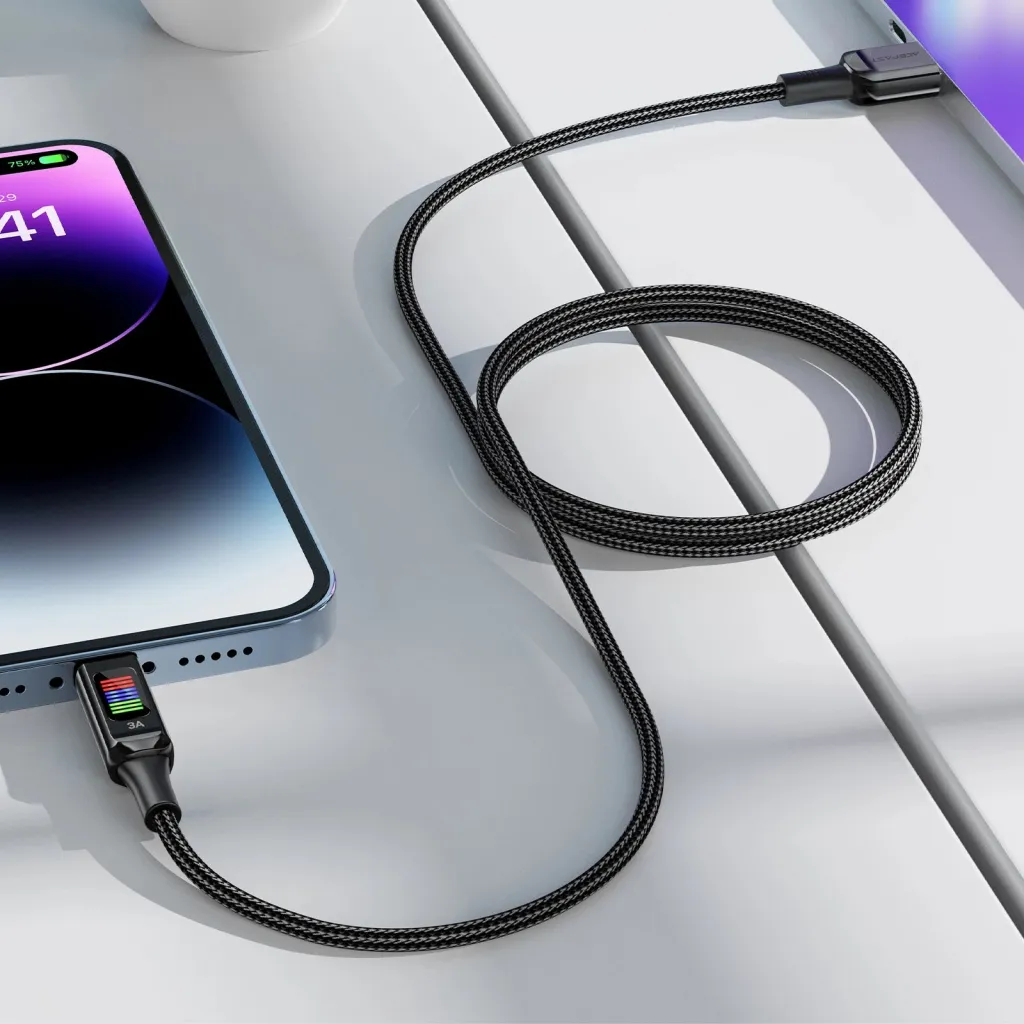 Kabllo Acefast C7-04 USB-A në USB-C, 1.2m, 60W, me ekran, e zezë - 6