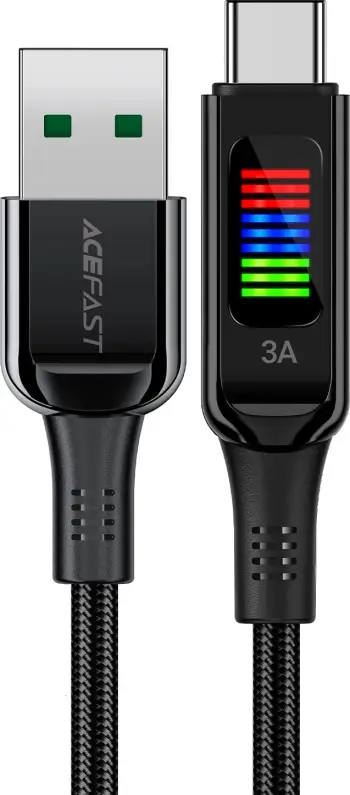 Kabllo Acefast C7-04 USB-A në USB-C, 1.2m, 60W, me ekran, e zezë