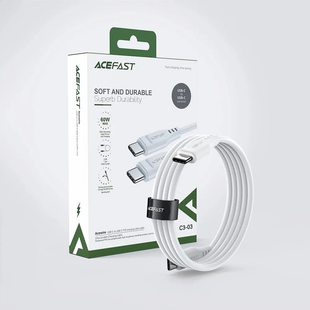 Kabllo Acefast C3-03 USB-C në USB-C, 1.2m, 60W, e bardhë - 11