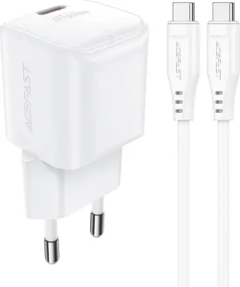 Karikues muri Acefast A73 Mini, 20W GaN, me kabllo USB-C, Bardhë