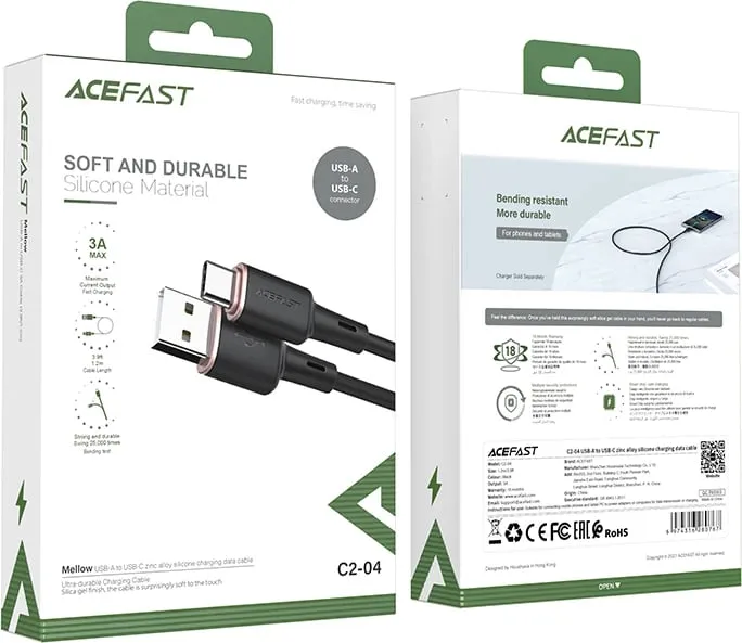 Kabllo Acefast C2-04, USB në USB Type-C, 1.2m, 3A, Bardhë - 4
