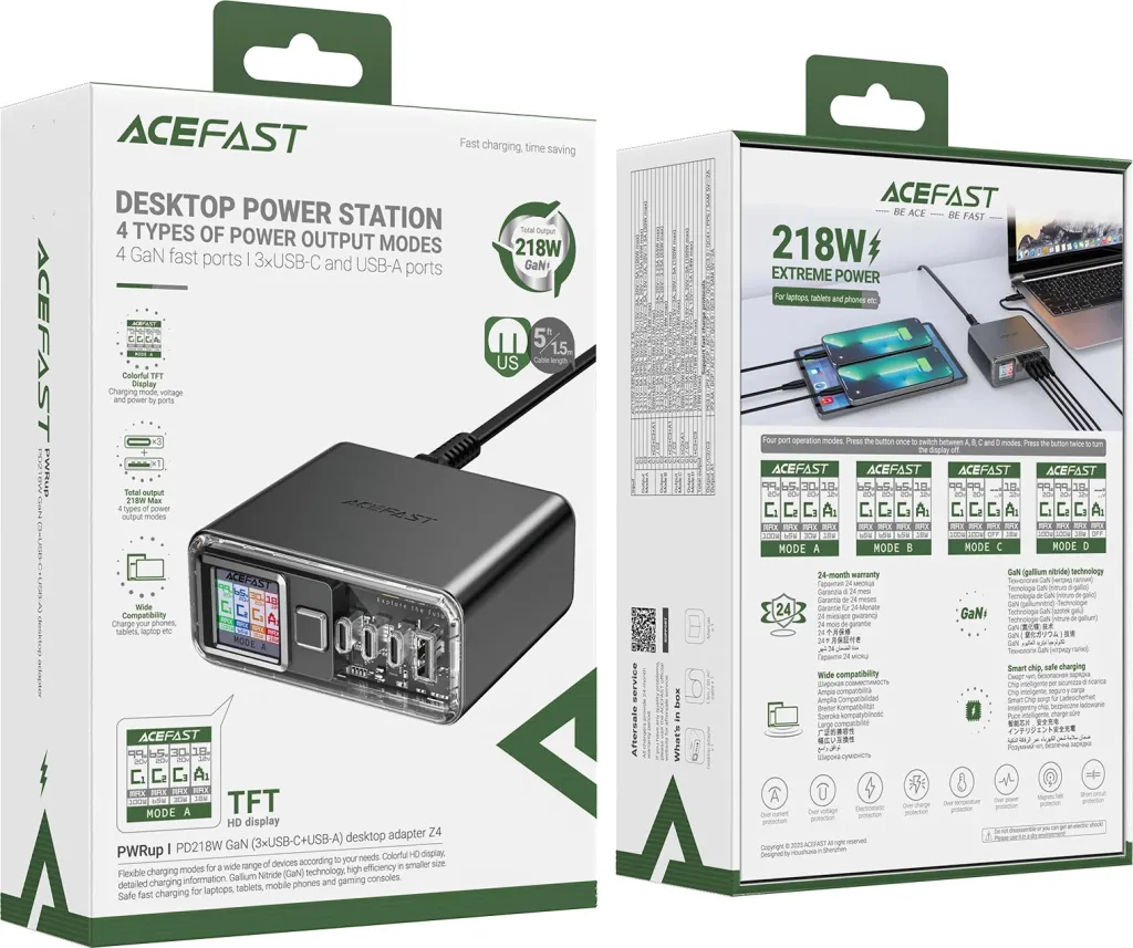 Adapter multifunksional Acefast Z4, 218W, 3x USB-C + 1x USB-A, ekran TFT, Gri - 11