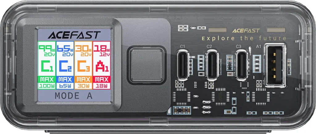 Adapter multifunksional Acefast Z4, 218W, 3x USB-C + 1x USB-A, ekran TFT, Gri - 4