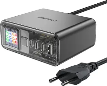 Adapter multifunksional Acefast Z4, 218W, 3x USB-C + 1x USB-A, ekran TFT, Gri