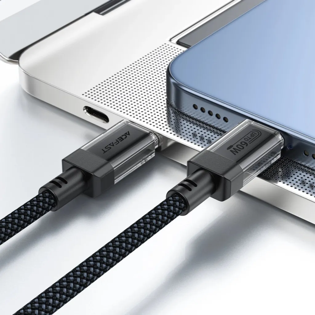 Kabllo USB-C në USB-C Acefast C12-03, 1.2m, 60W, 480Mbps, najlon, e zezë - 5