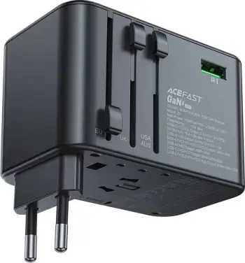 Karikues udhëtimi Acefast Z1 GaN, 75W, 3x USB-C, 2x USB-A, i zi
