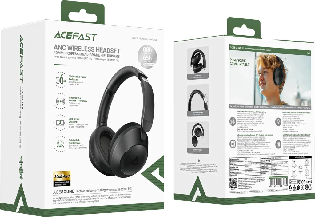 Kufje wireless Acefast H3 me ANC, Bluetooth 5.3, të zeza - 6