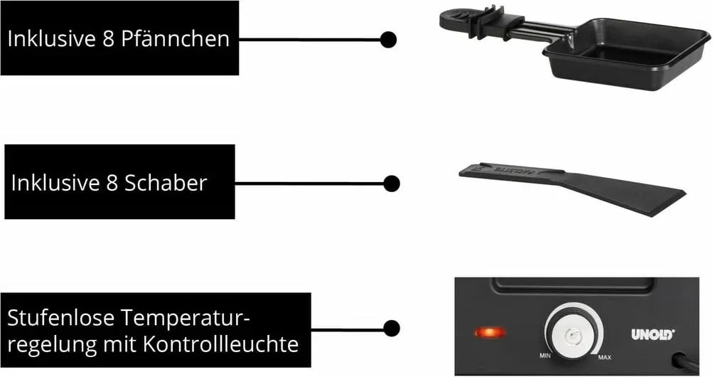 Skarë elektrike Unold Raclette Finesse Basic, 1200 W, e zezë/e argjendtë - 6