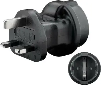 Adapter prizash UNOLD Goobay, Type F në Type G (UK), 250V, 5A, i zi