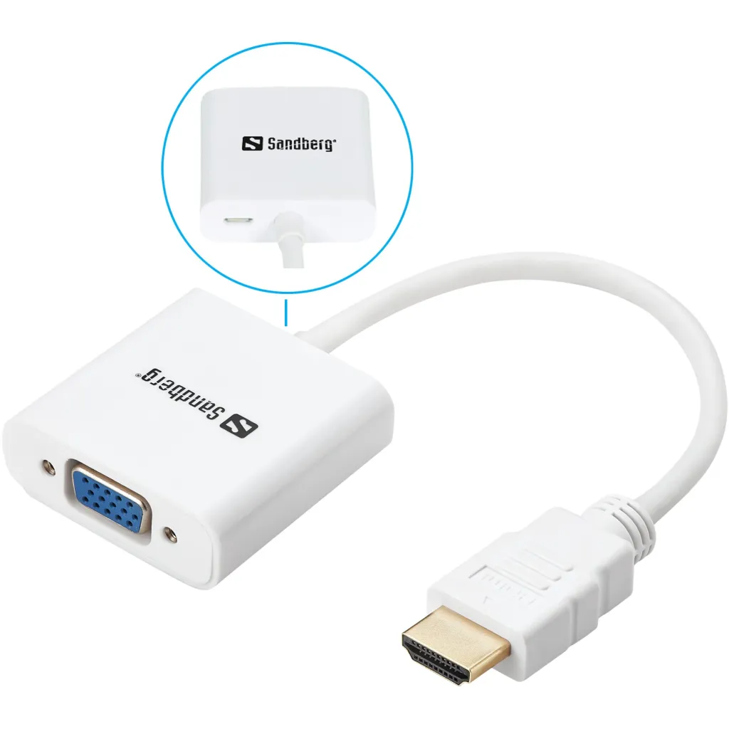 Kabllo Adapter Sandberg HDMI → VGA / St–Bu – Bardhë - 1