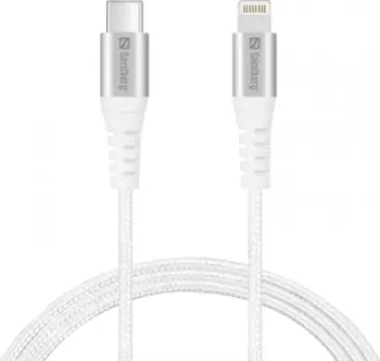 Kabllo USB-C PD në Lightning MFI Sandberg 136-25 PRO 1m, bardhë/gri