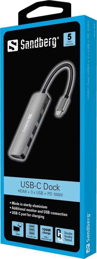 Replikator i portit / Stacion Sandberg Mini Dock USB-C, i hirtë - 1