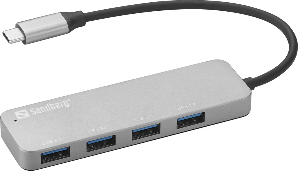 Hub USB-C Sandberg 4 x USB 3.0, Argjendtë, Alumini - 1