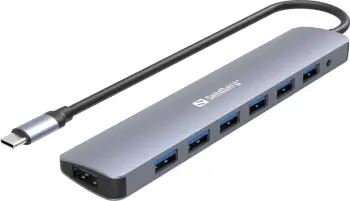 Hub USB-C Sandberg 7 x USB 3.0, USB 3.2 Gen 1, 5000 Mbit/s, Gri, Alumini, 0.18 m