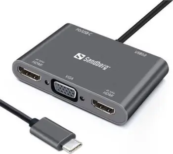 stacion dokimi USB-C SANDBERG 136-35, 2x HDMI + 1x VGA, USB-A 3.0, USB-C PD deri 100W, gri