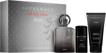 Set për meshkuj Afnan Supremacy Not Only Intense, ekstrakt parfumi 100 ml + xhel dushi 150 ml + balsam pas rrojës 150 ml