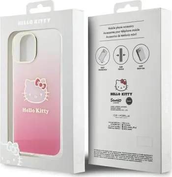 Maskë telefoni Hello Kitty për iPhone 15, dizajn gradient, rozë