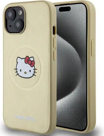 Mbulesë telefoni Hello Kitty HKHMP14SPGHCKD, për iPhone 14 6.1", hardcase lëkurë, ngjyrë gold
