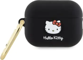 Mbulesë silikoni për AirPods Pro Hello Kitty, likuide, e zezë