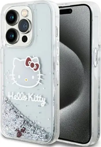 Kapak telefoni Hello Kitty për iPhone 13 Pro, liquid glitter, gjysmë i tejdukshëm, shumëngjyrësh